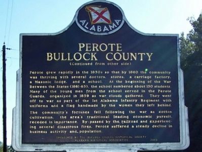 Perote Bullock County Marker, back image. Click for full size.