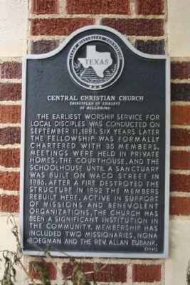 Central Christian Church Marker image. Click for full size.