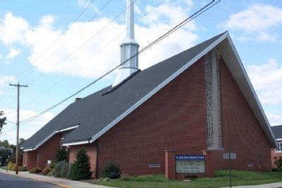St. John's United Methodist Church and Marker (far right) along Pine Street and Poplar Street image. Click for full size.
