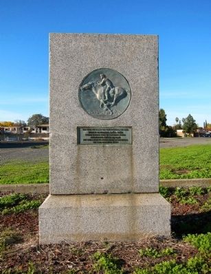 Pony Express Riders Memorial - monument with marker and artwork image. Click for full size.