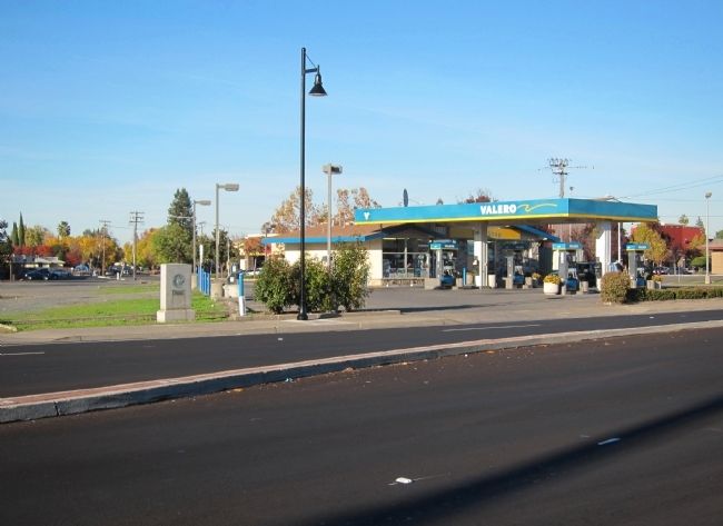 Pony Express Riders Memorial Marker- wide view looking north across Folsom Boulevard. Click for full size. Pony Express Riders Memorial Marker- wide view looking north across Folsom Boulevard image. Click for full size.