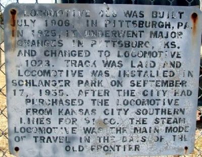 Kansas City Southern Locomotive No. 1023 Marker. Click for full size. Kansas City Southern Locomotive No. 1023 Marker image. Click for full size.