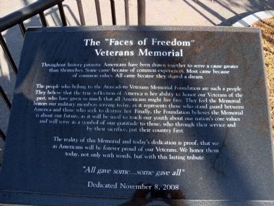 Faces of Freedom Veterans Memorial Dedication Plaque image. Click for full size.