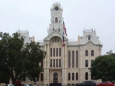 Courthouse History Marker (L) and Bell Tower, as mentioned image. Click for full size.