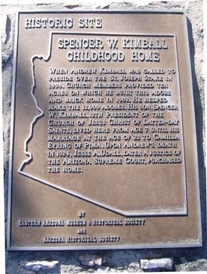 Spencer W. Kimball Childhood Home Marker. Click for full size. Spencer W. Kimball Childhood Home Marker image. Click for full size.
