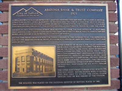 Arizona Bank & Trust Company Marker. Click for full size. Arizona Bank & Trust Company Marker image. Click for full size.