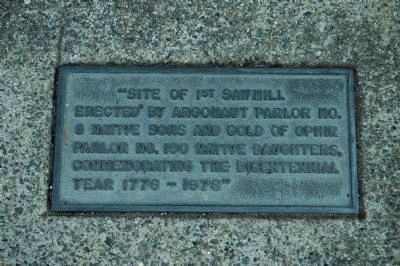 Site of 1st Sawmill Marker. Click for full size. Site of 1st Sawmill Marker image. Click for full size.
