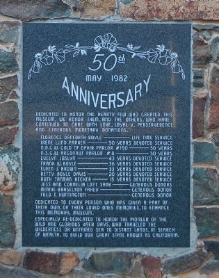 50th Aniversary Plaque on the Pioneer Museum Building image. Click for full size.