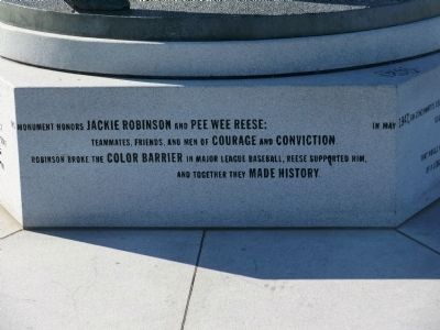 Jackie Robinson and Pee Wee Reese Monument Marker. Click for full size. Jackie Robinson and Pee Wee Reese Monument Marker image. Click for full size.