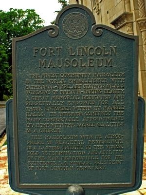 Fort Lincoln Mausoleum Marker. Click for full size. Fort Lincoln Mausoleum Marker image. Click for full size.