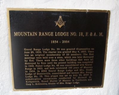Mountain Range Lodge No. 18, F. & A. M. Marker image. Click for full size.