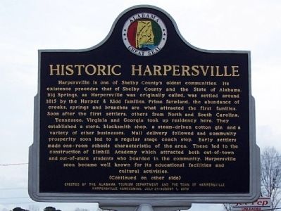 Historic Harpersville Marker, front image. Click for full size.