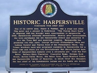 Historic Harpersville Marker, back image. Click for full size.