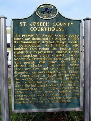 St. Joseph County Courthouse Marker (back) image. Click for full size.