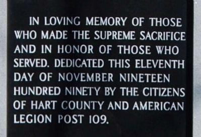 Hart County World War II & Korean War Memorial<br>Center Inscription image. Click for full size.