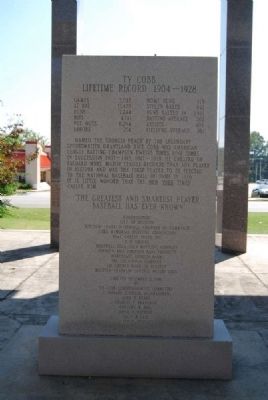 Tyrus Raymond Cobb Monument<br>North Inscription. Click for full size. Tyrus Raymond Cobb Monument<br>North Inscription image. Click for full size.