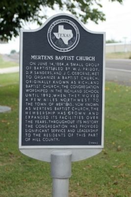 Mertens Baptist Church Marker image. Click for full size.