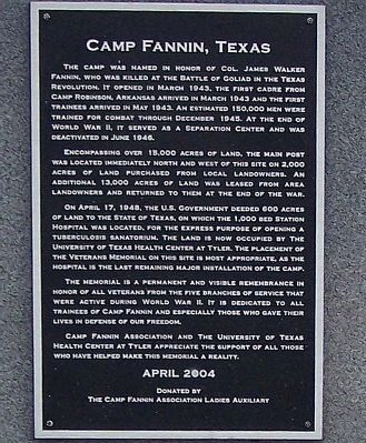 Camp Fannin, Texas Marker. Click for full size. Camp Fannin, Texas Marker image. Click for full size.