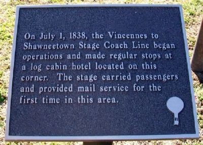Vincennes to Shawneetown Stage Coach Line Marker. Click for full size. Vincennes to Shawneetown Stage Coach Line Marker image. Click for full size.
