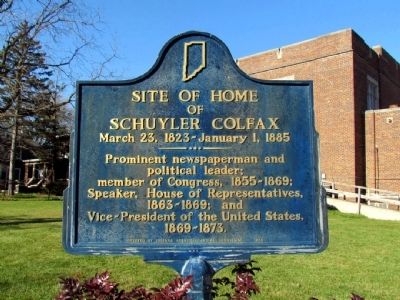 Site of Home of Schuyler Colfax Marker. Click for full size. Site of Home of Schuyler Colfax Marker image. Click for full size.