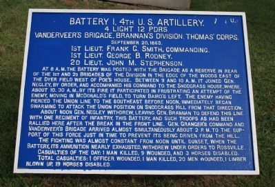 Battery I, 4th U.S. Artillery. Marker. Click for full size. Battery I, 4th U.S. Artillery. Marker image. Click for full size.