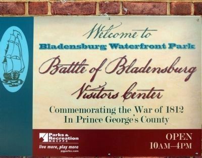 The Battle of Bladensburg Visitors Center sign image. Click for full size.