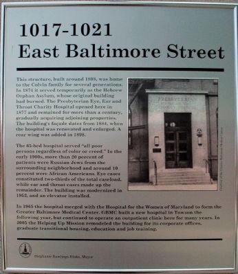 1017 - 1021 East Baltimore Street Marker image. Click for full size.