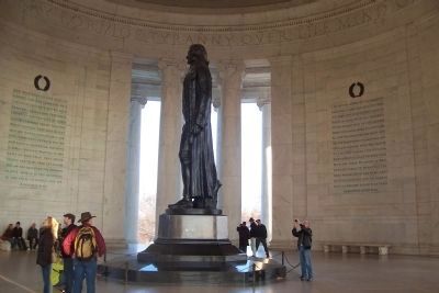 Jefferson's statue with his words on east interior of the rotunda. Click for full size. Jefferson's statue with his words on east interior of the rotunda image. Click for full size.