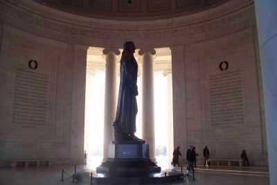 Jefferson's statue with his words on west interior of the rotunda. Click for full size. Jefferson's statue with his words on west interior of the rotunda image. Click for full size.