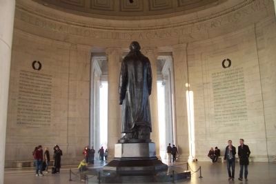 Jefferson's statue with his words on north interior of the rotunda. Click for full size. Jefferson's statue with his words on north interior of the rotunda image. Click for full size.