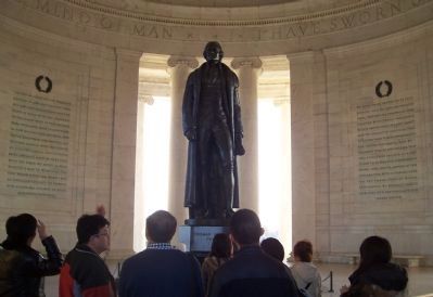 Jefferson's statue with his words on south interior of the rotunda. Click for full size. Jefferson's statue with his words on south interior of the rotunda image. Click for full size.