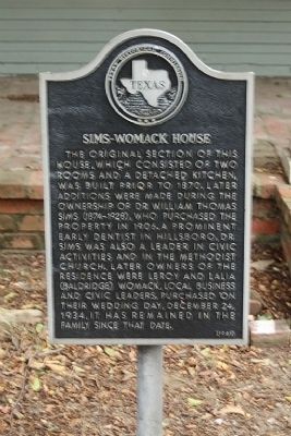 Sims-Womack House Marker image. Click for full size.