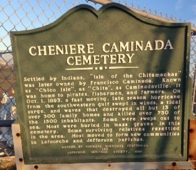 Cheniere Caminada Cemetery Marker. Click for full size. Cheniere Caminada Cemetery Marker image. Click for full size.