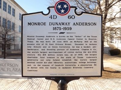 Monroe Dunaway Anderson Marker (Obverse). Click for full size. Monroe Dunaway Anderson Marker (Obverse) image. Click for full size.