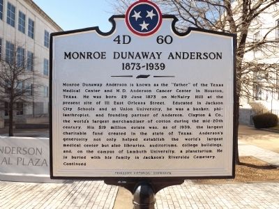 Monroe Dunaway Anderson Marker (Obverse) image. Click for full size.