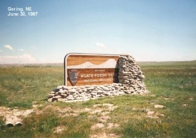 Agate Fossil Beds National Monument entrance sign. image. Click for full size.