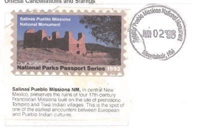 National Park Cancellation Stamp-Salinas Pueblo Missions National Monument image. Click for full size.