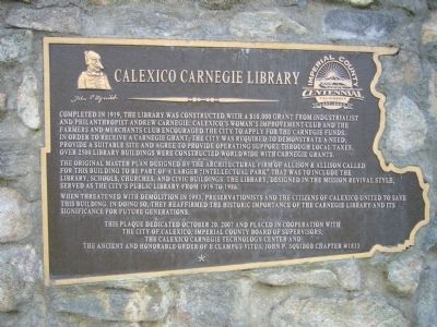 Calexico Carnegie Library Marker image. Click for full size.