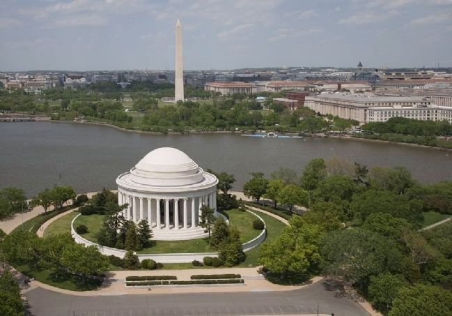Aerial view of Jefferson Memorial and Washington Monument, Washington, D.C. image. Click for full size.