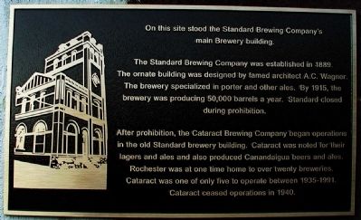 On this site stood the Standard Brewing Company's main Brewery Building. Marker image. Click for full size.