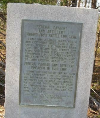 Federal Cavalry and Artillery Formed First Battle Line Here Marker image. Click for full size.
