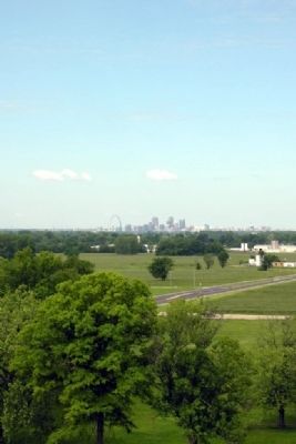 View of Downtown St. Louis<br>from top of Monks Mound image. Click for full size.