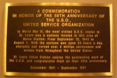 Union Station U.S.O 50th Anniv Marker. Click for full size. Union Station U.S.O 50th Anniv Marker image. Click for full size.