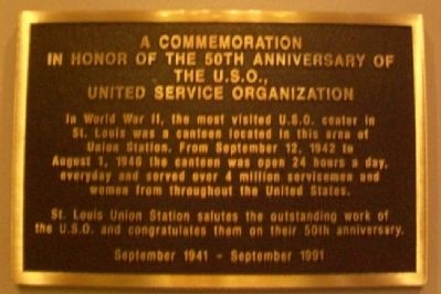 Union Station U.S.O 50th Anniv Marker image. Click for full size.