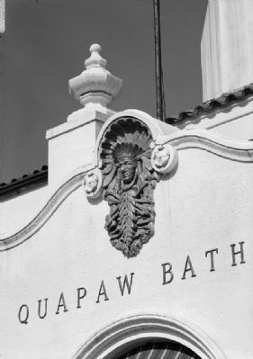 Quapaw Bathhouse - Detail of ornamentation over entrance, west front image. Click for full size.