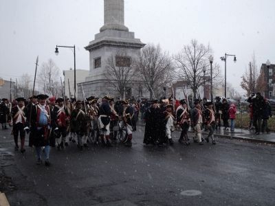 Reenactors at the Trenton Battle Monument. Click for full size. Reenactors at the Trenton Battle Monument image. Click for full size.
