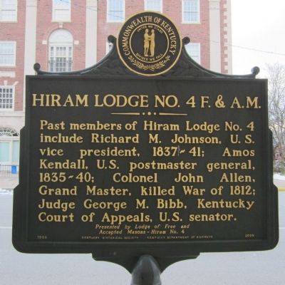 Hiram Lodge No. 4 F. & A.M. Marker. Click for full size. Hiram Lodge No. 4 F. & A.M. Marker image. Click for full size.
