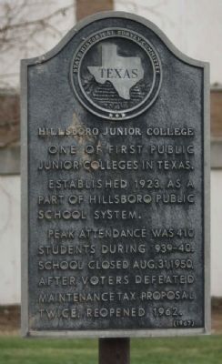 Hillsboro Junior College Marker image. Click for full size.