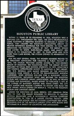 Houston Public Library Marker image. Click for full size.