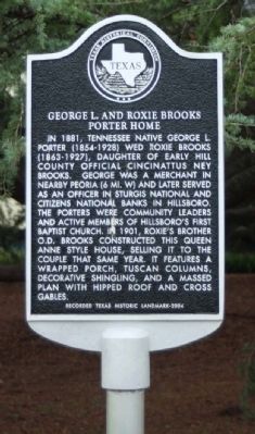 George L. and Roxie Brooks Porter Home Marker image. Click for full size.